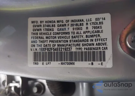 2014 Honda Civic Lx from USA, damaged, VIN 19XFB2F54EE219237